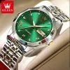 OLEVS 9931G New Exclusive Design Quartz Watch for Men - Silver Green