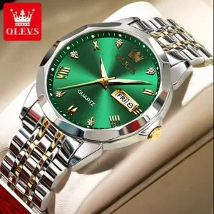 OLEVS 9931G New Exclusive Design Quartz Watch for Men - Silver Green